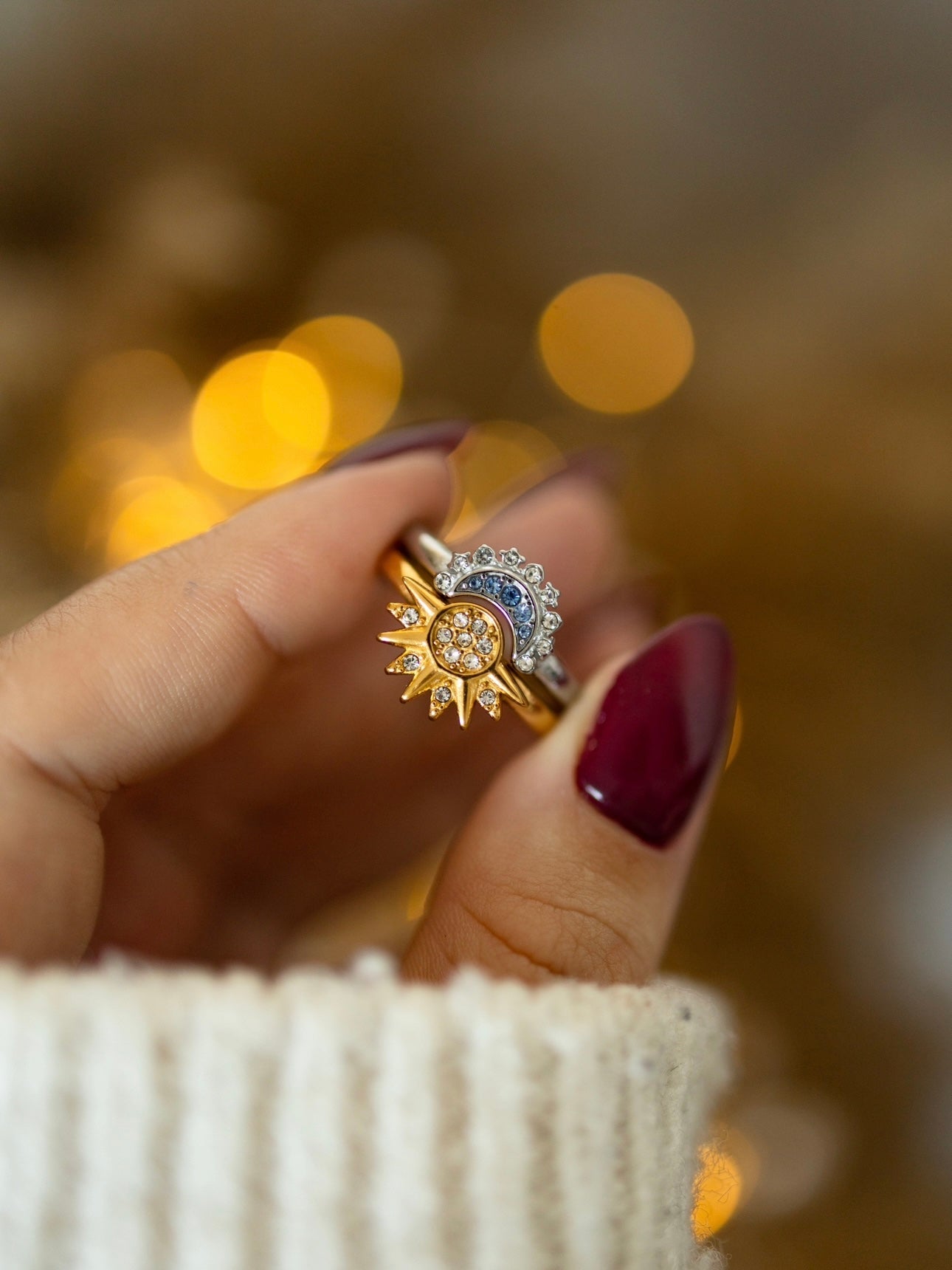 Pandora Moon and sun rings set silver & gold 2