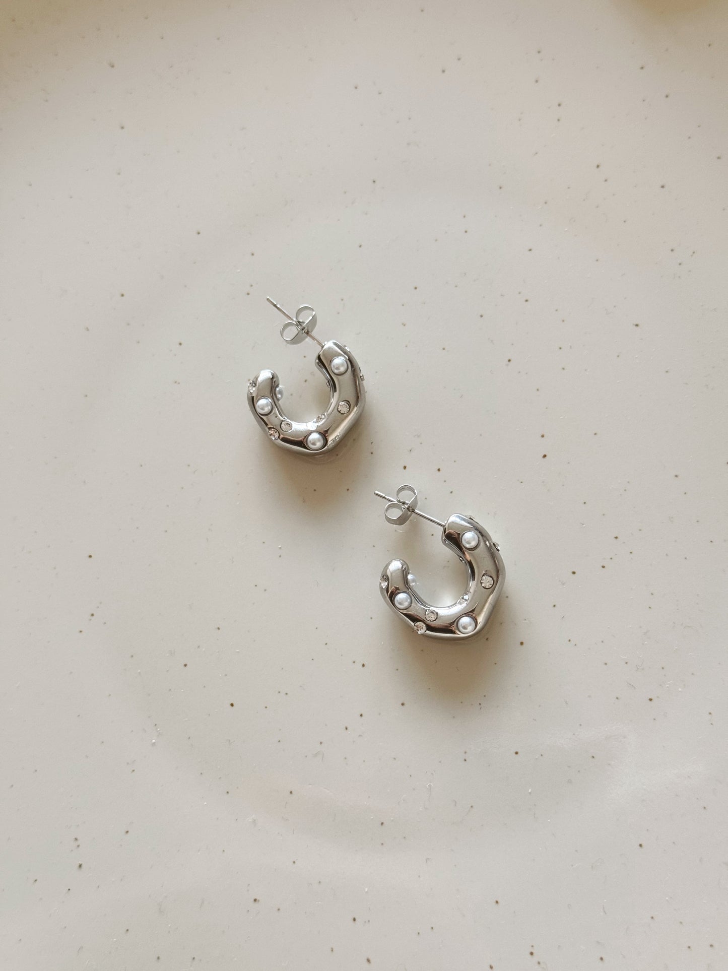 Pearls and stones hoops silver