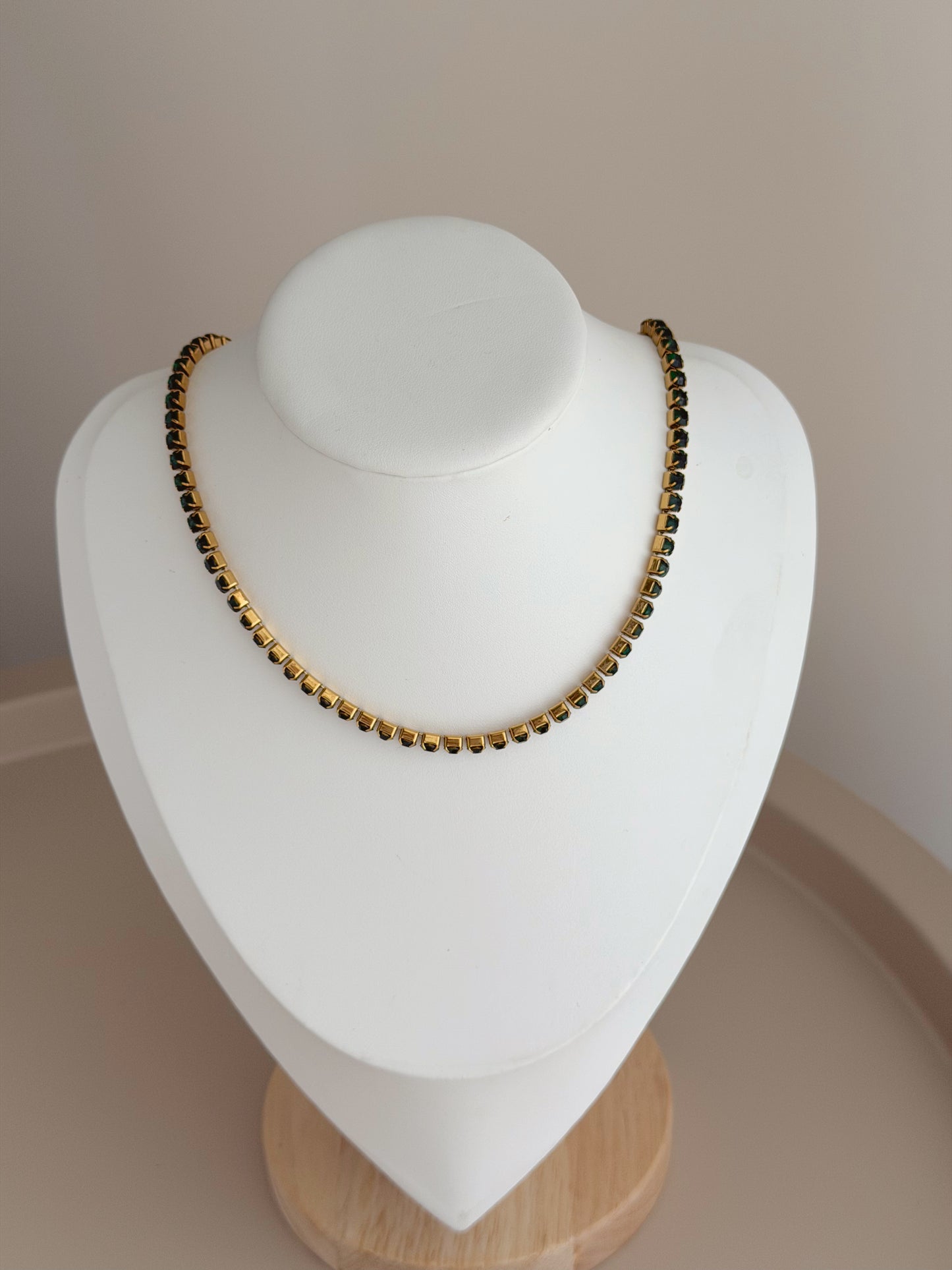 Gold and dark green tennis necklace