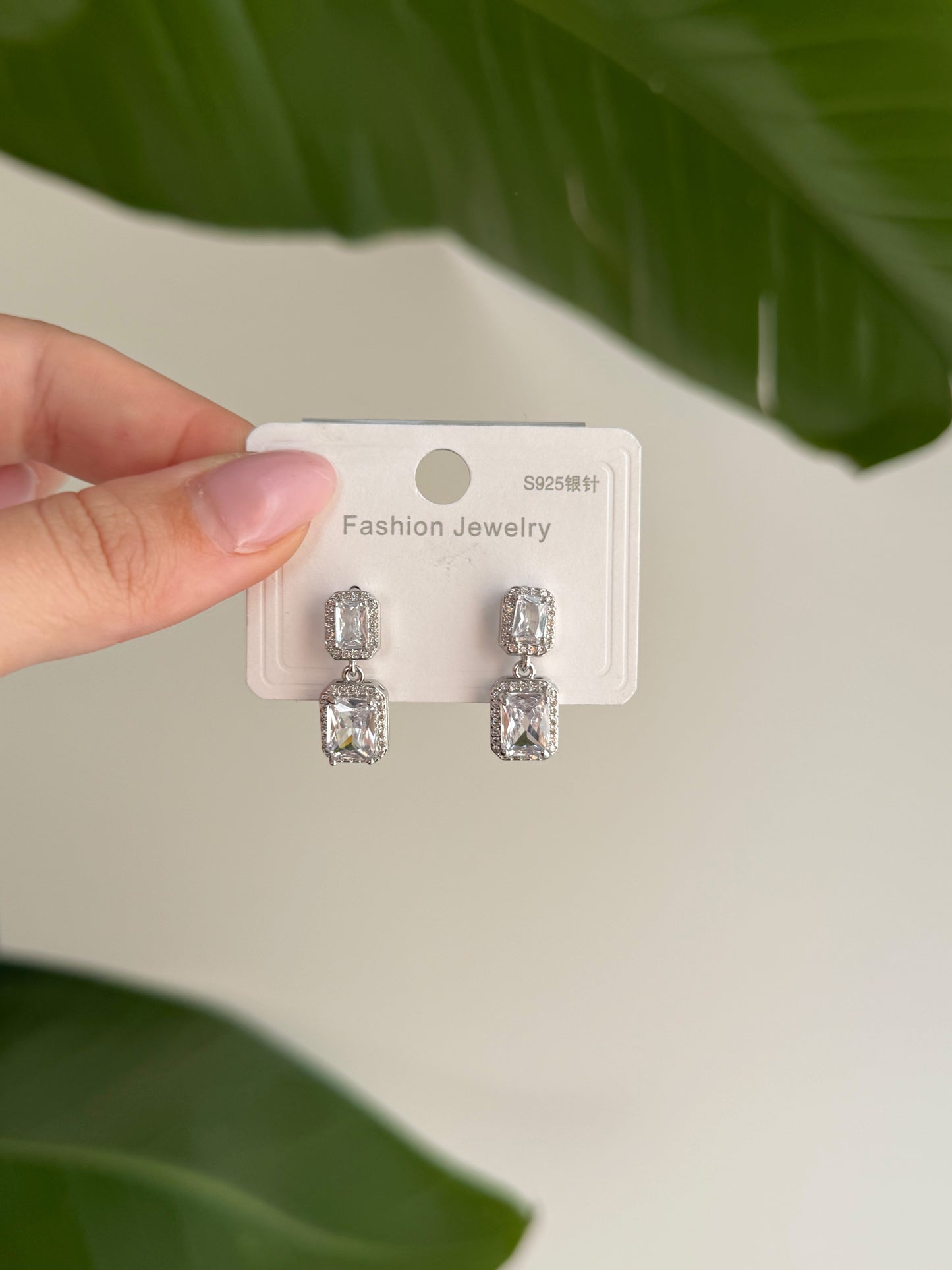 Silver dainty rectangle class earrings