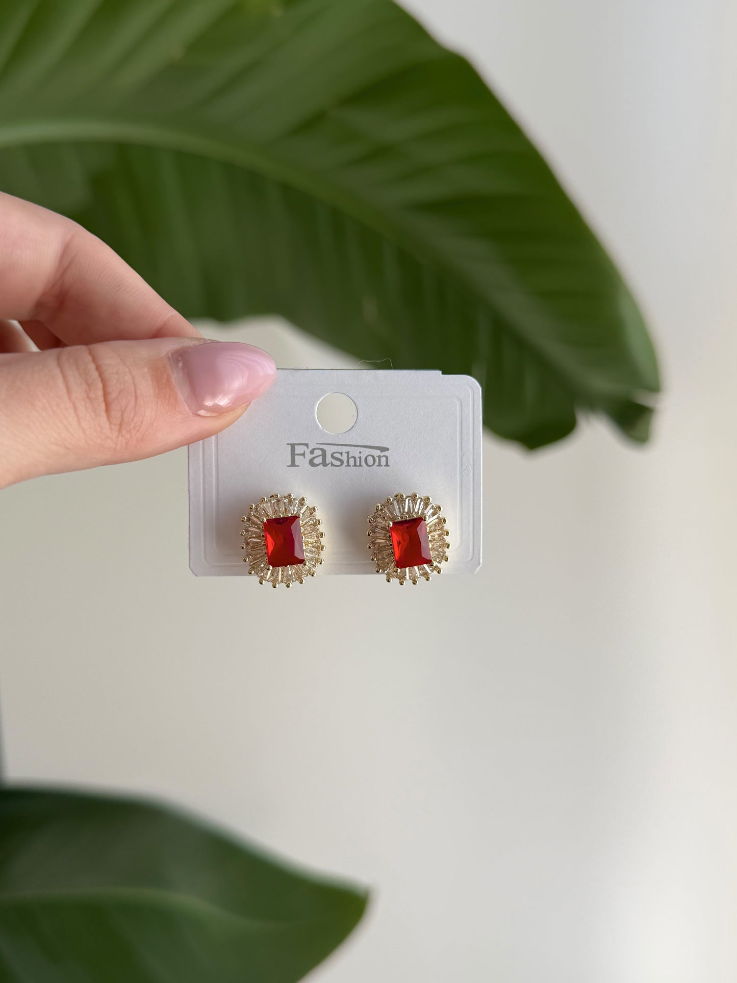 Gold and red stone class earrings