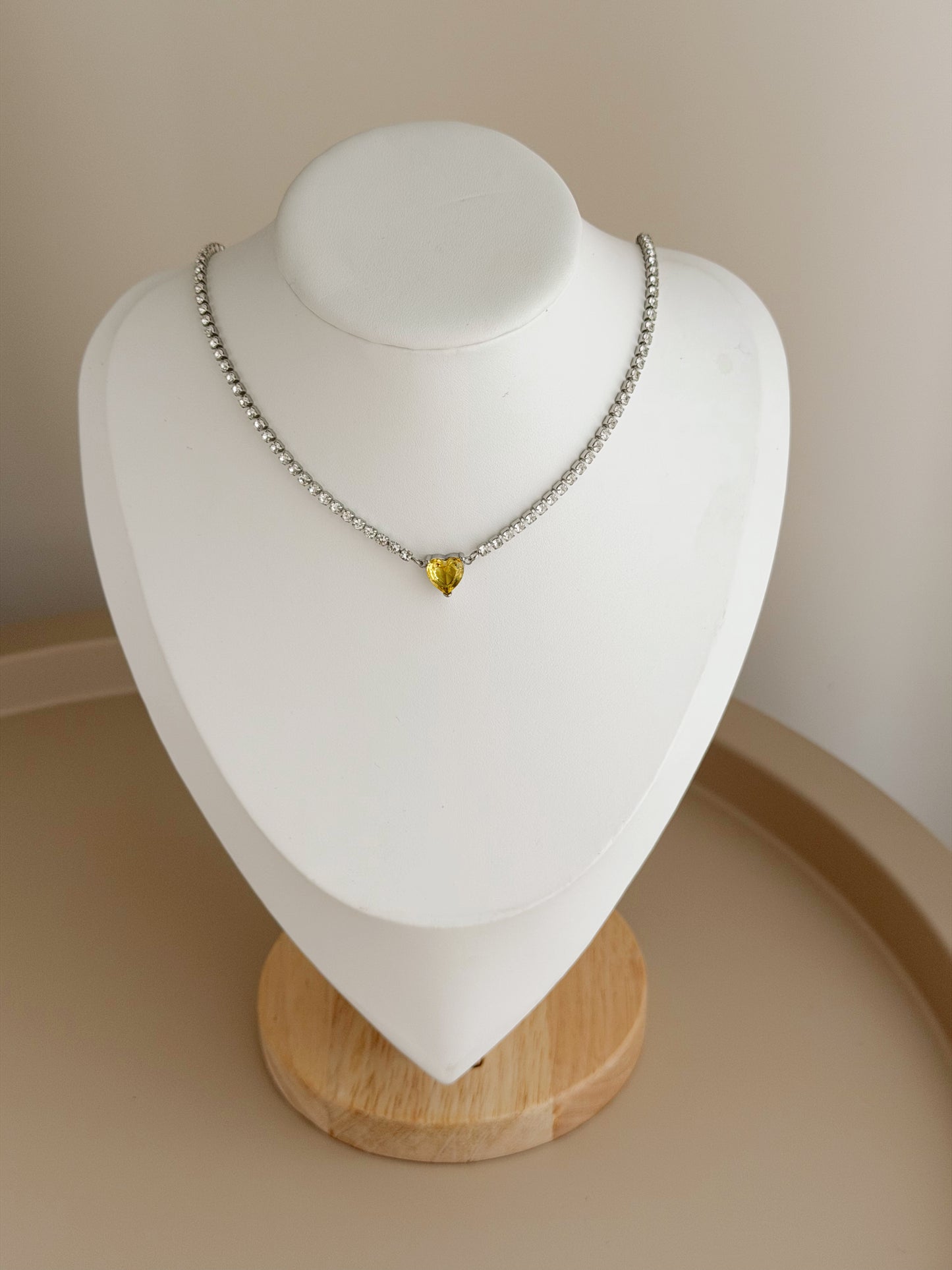 Yellow heart silver tennis necklace