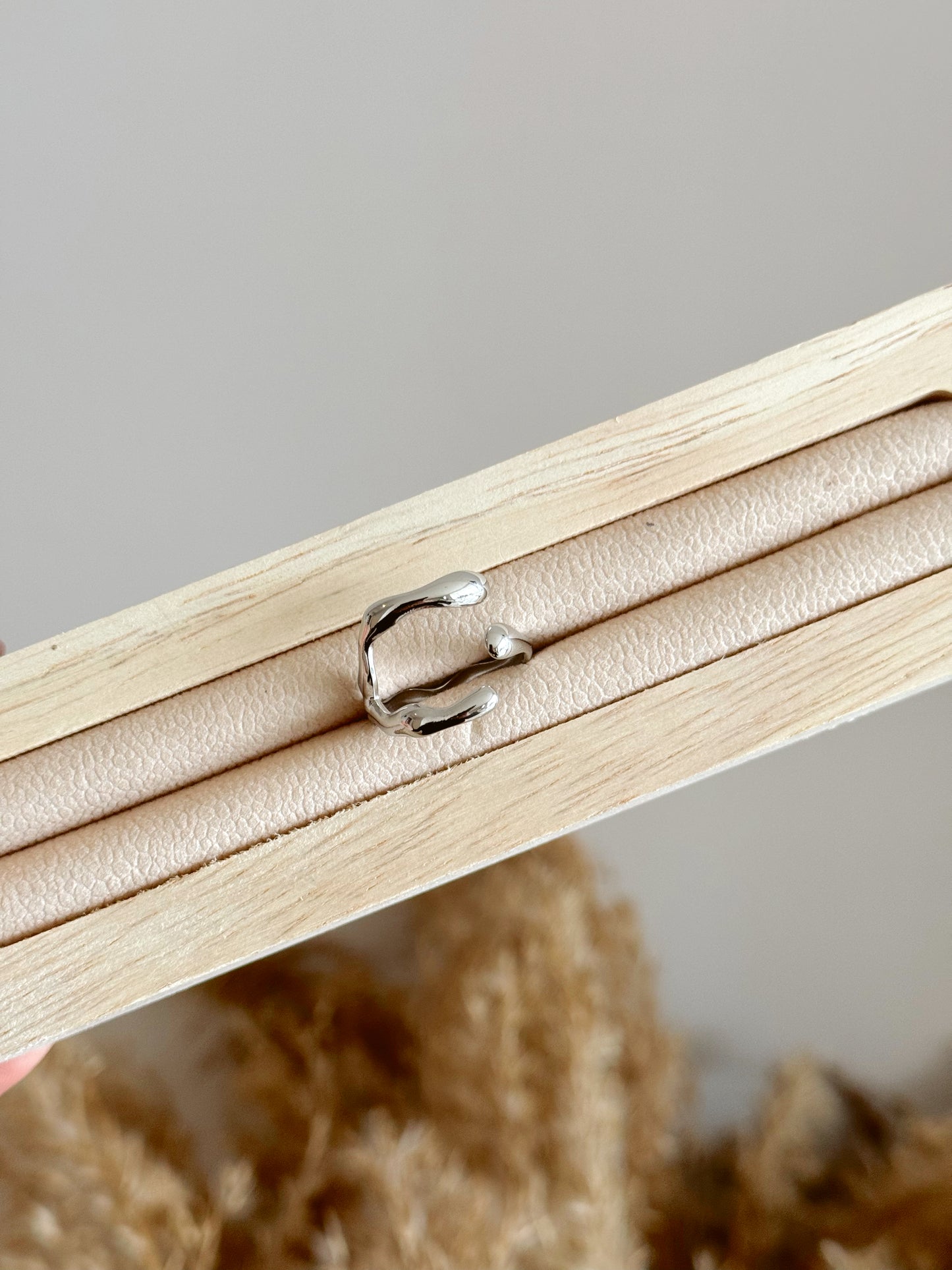 Trendy abstract silver adjustable ring