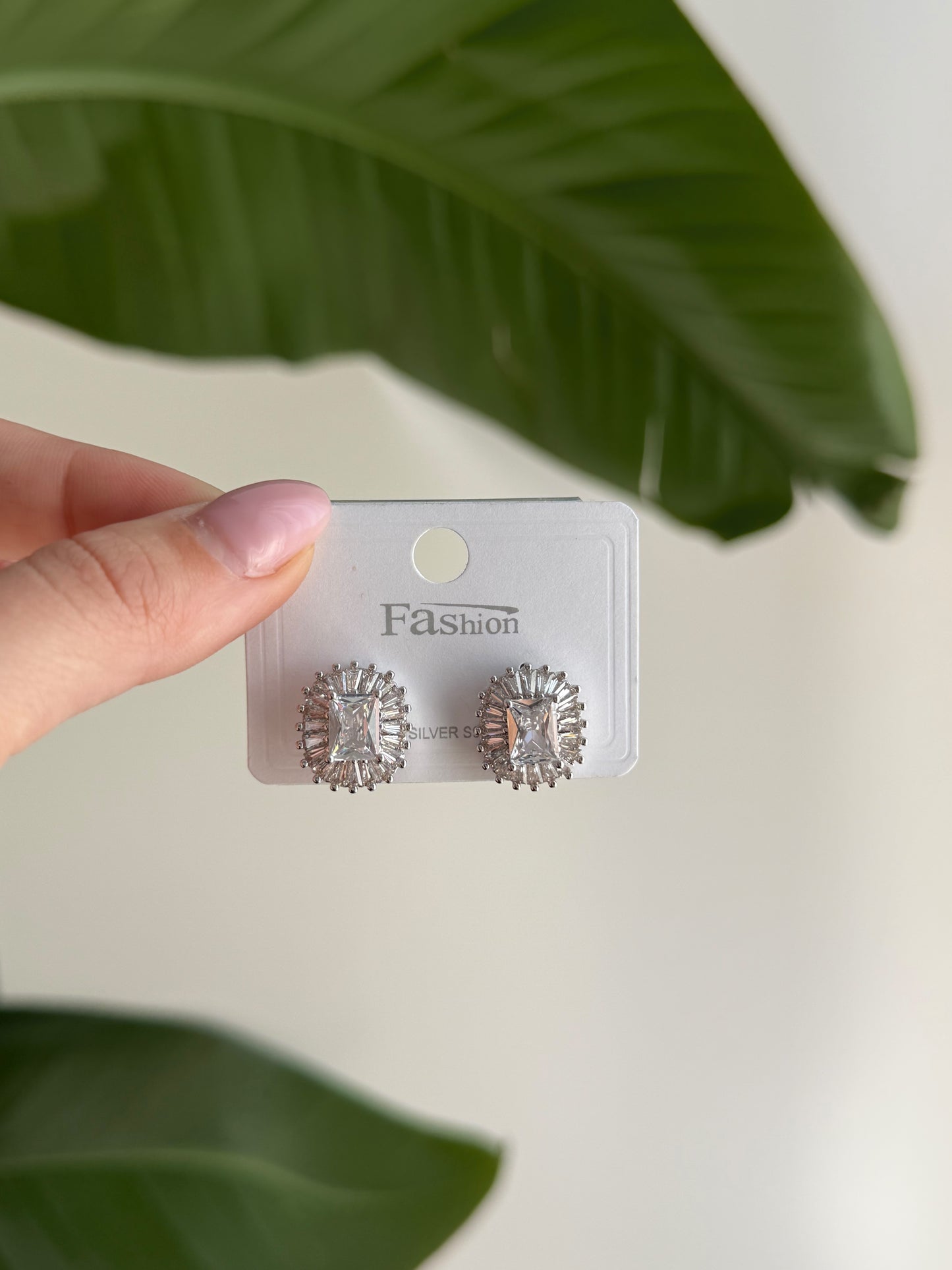 Silver and white stone class earrings