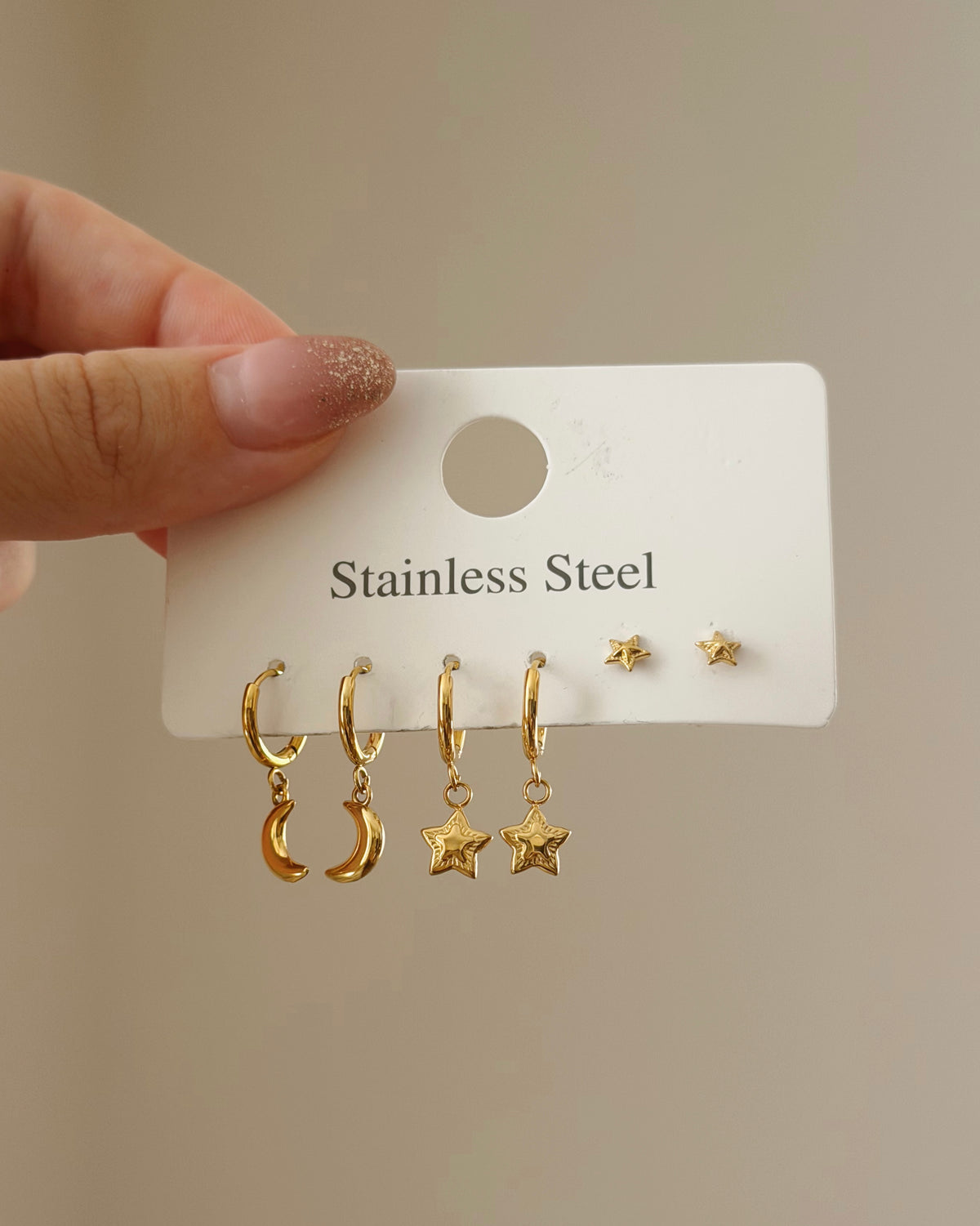 3 pairs Moon and stars earrings set