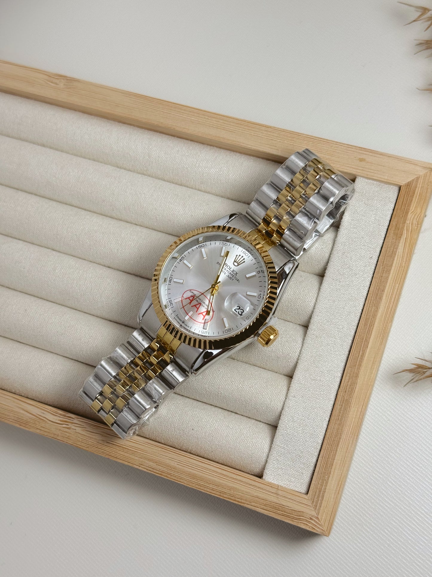 White silver and gold rolex watch unisex