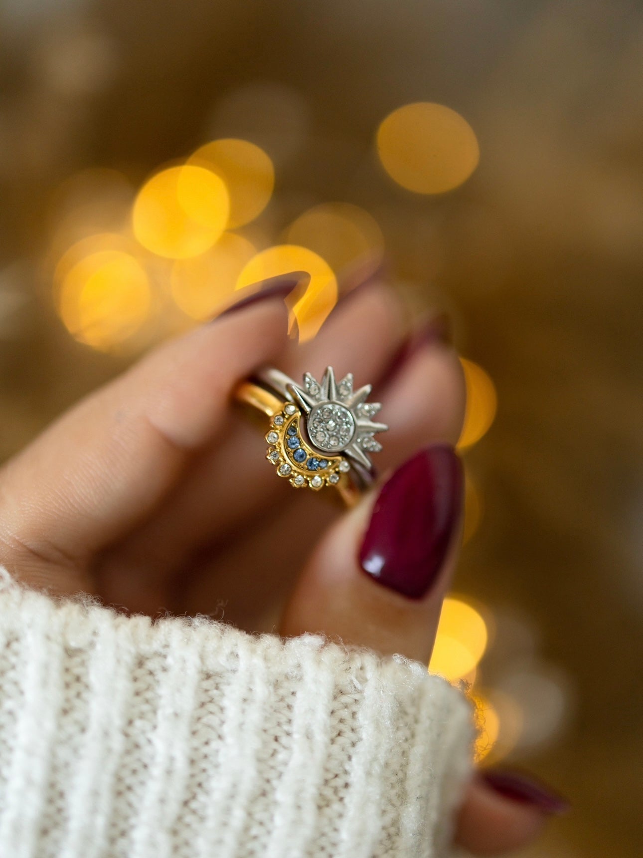 Moon and sun rings set silver & gold 1
