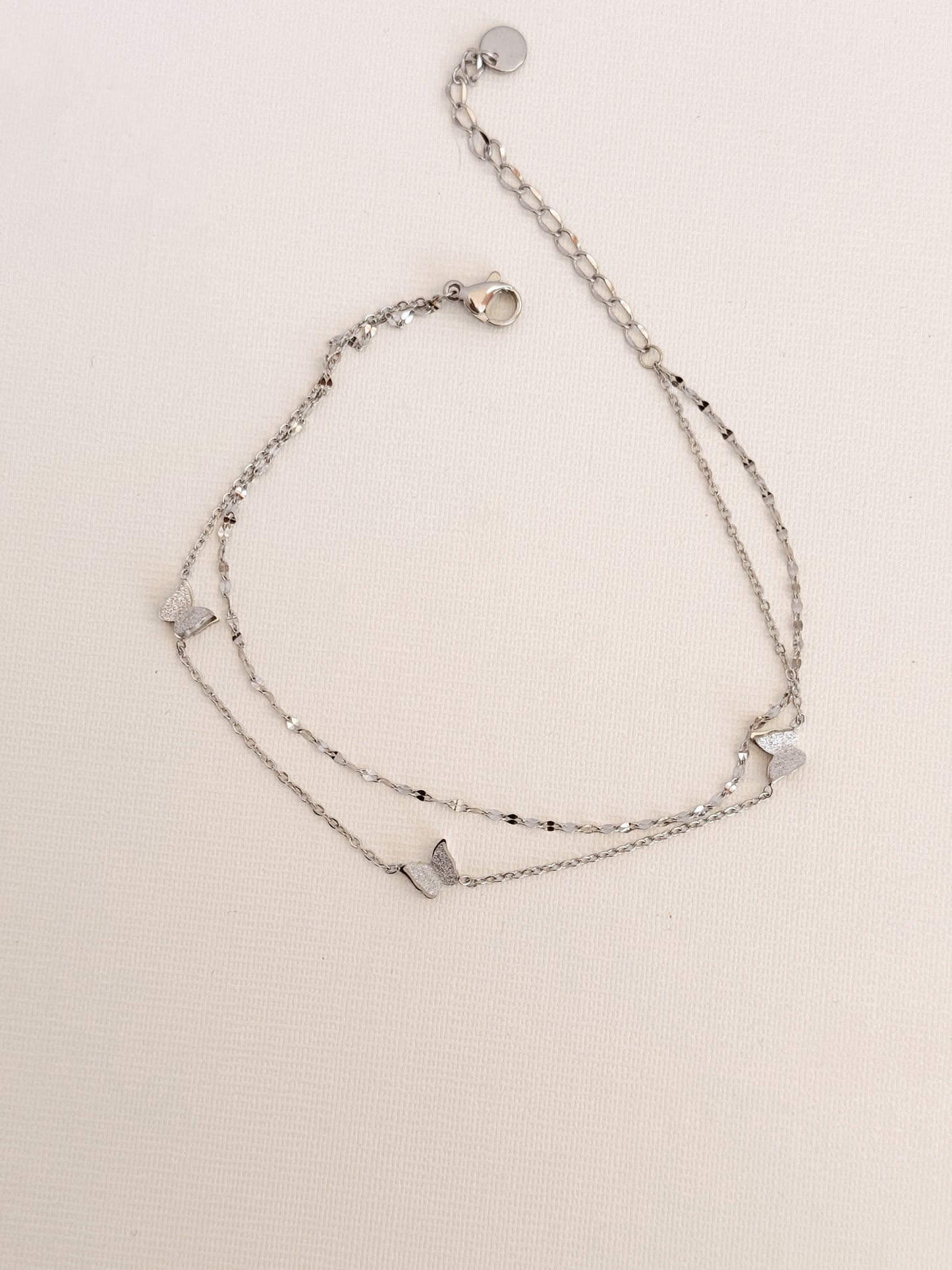 Double butterfly silver anklet