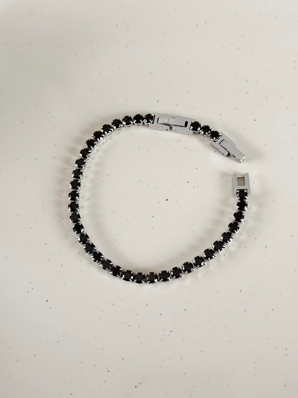 Black stone tennis bracelet unisex (4mm stone, 17cm base+3cm extra)