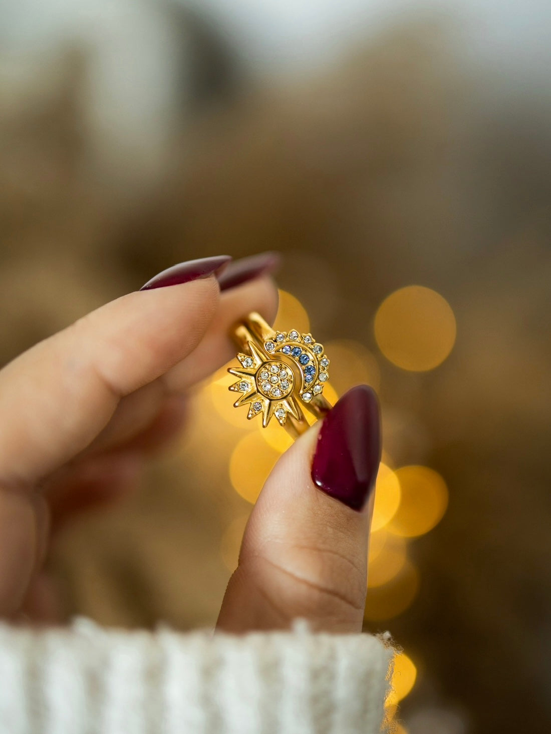 Pandora Moon and sun rings set gold