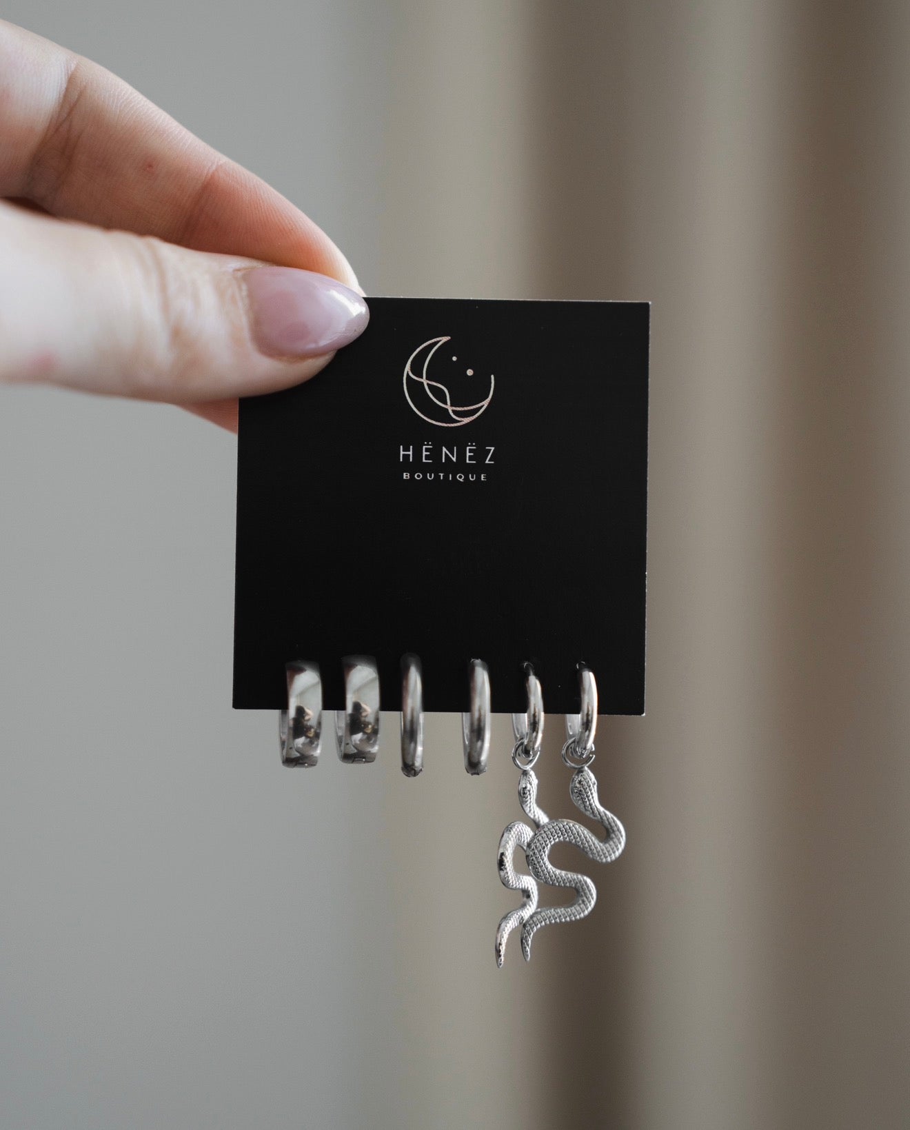 3 pair snake earrings set silver