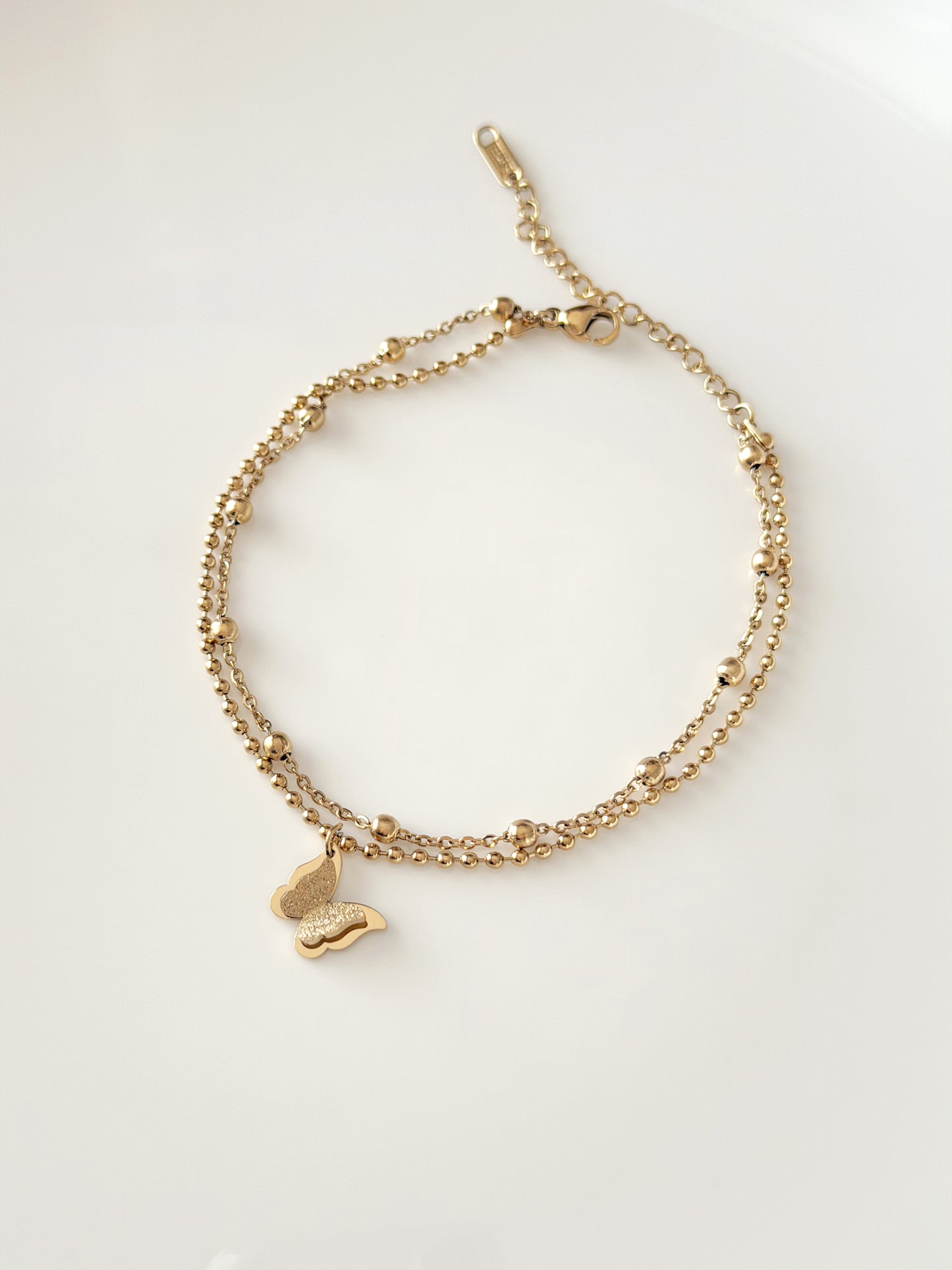 Double chain gold butterfly anklet