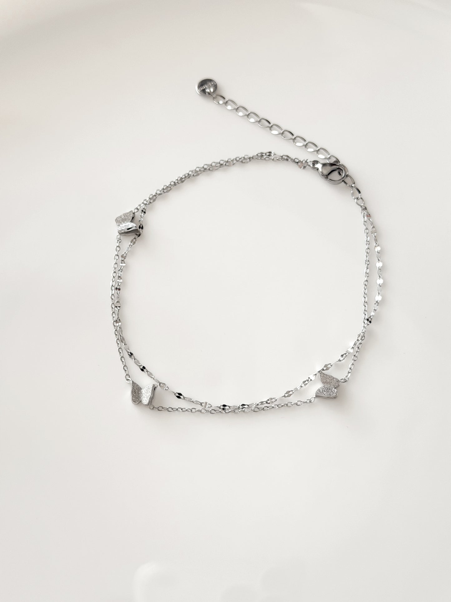 Silver double chain butterfly anklet