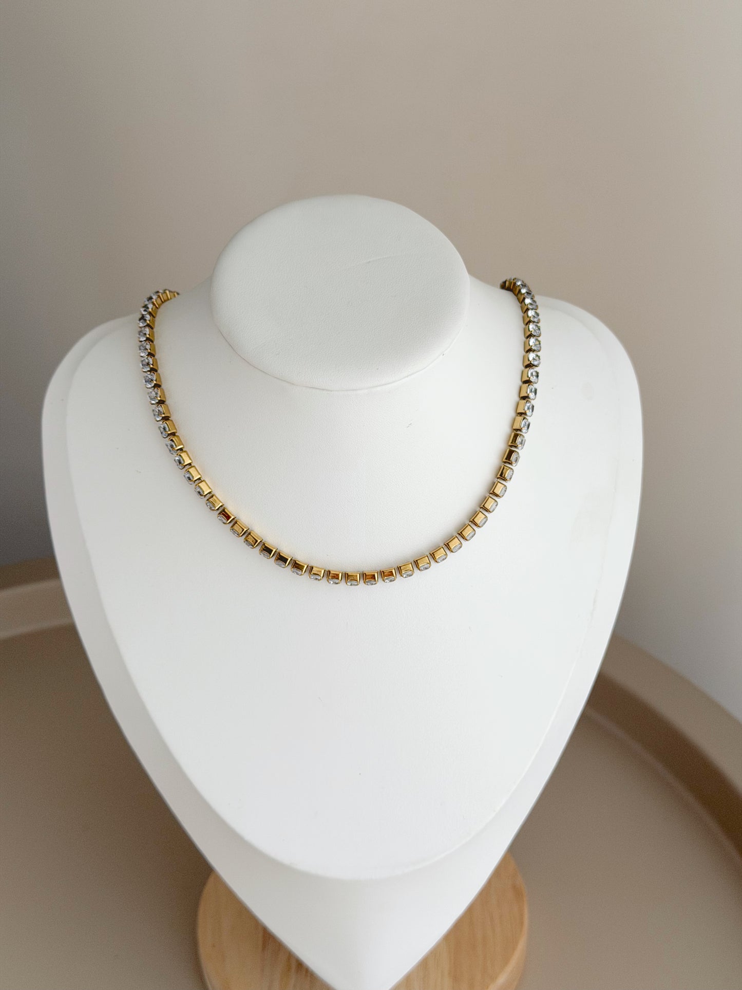 Gold and white tennis necklace