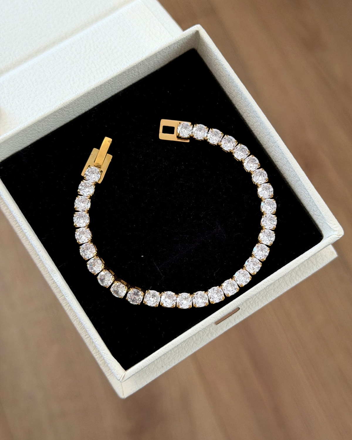 Gold tennis bracelet unisex (5mm stone, 17cm chain)