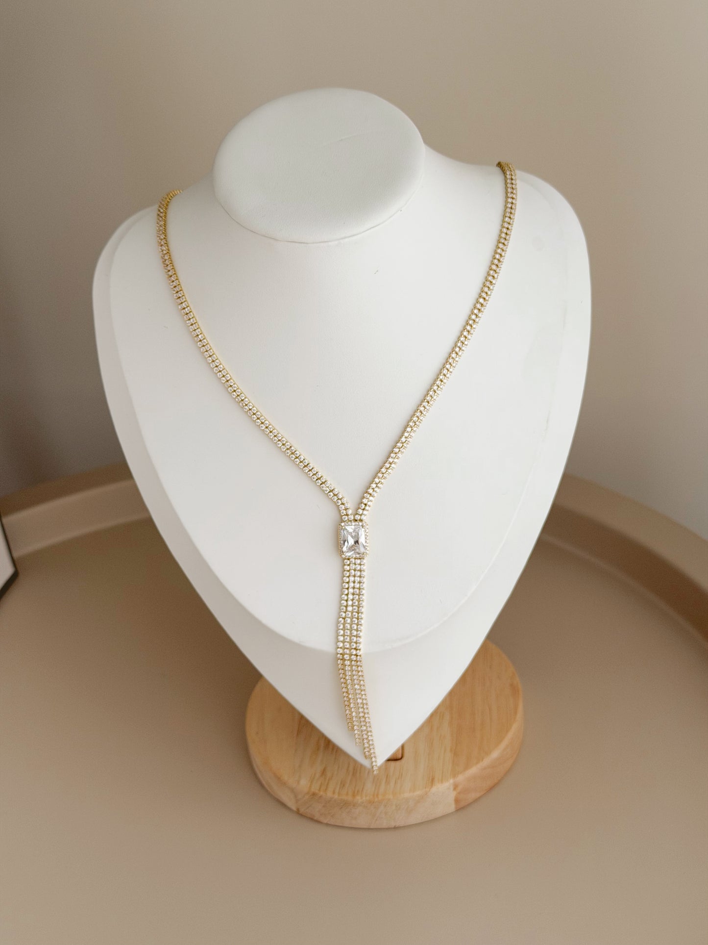 Long gold tennis necklace