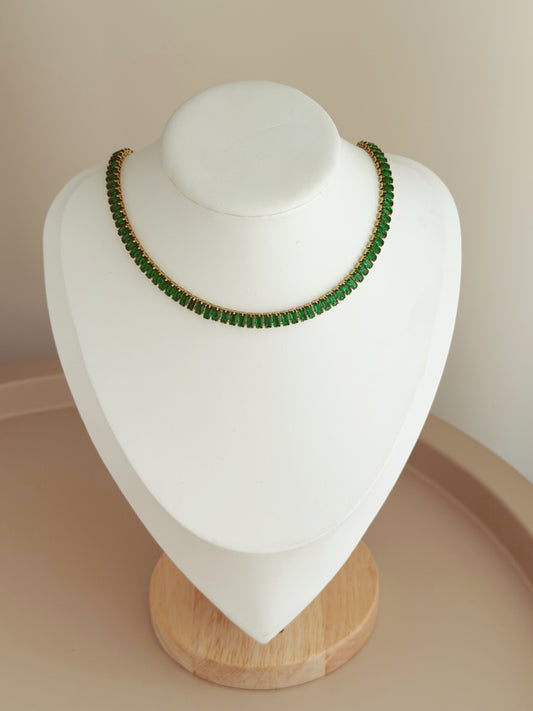 Green and gold tennis necklace