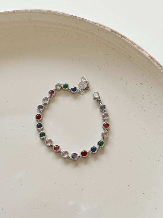 Tennis swarovski style bracelet silver & colorful