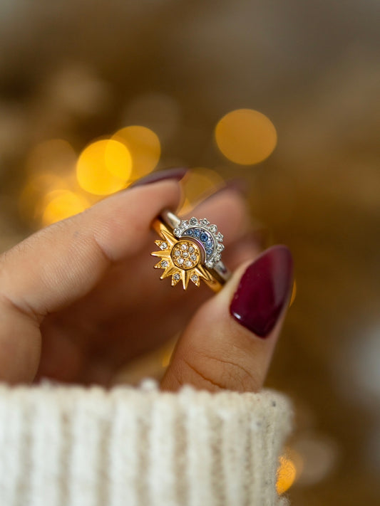 Moon and sun rings set silver & gold 2