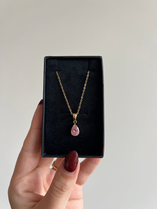 Pink drop necklace