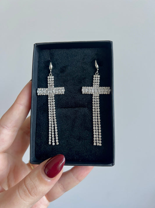 Crystal cross earring