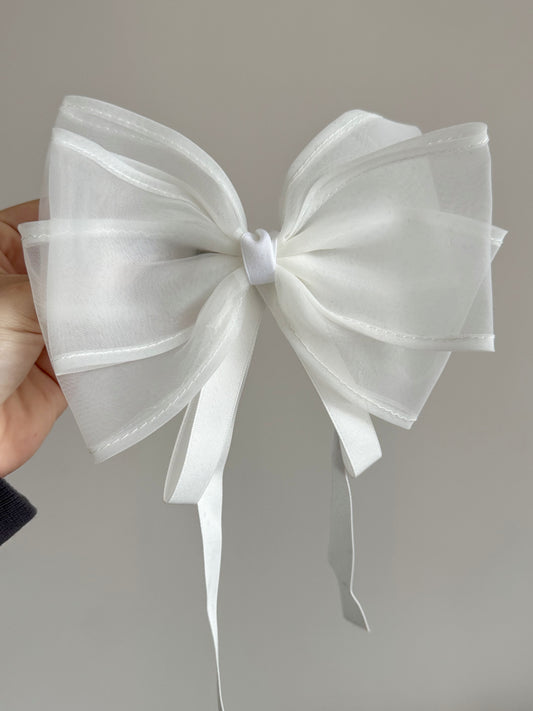 White mesh Bow hair clip