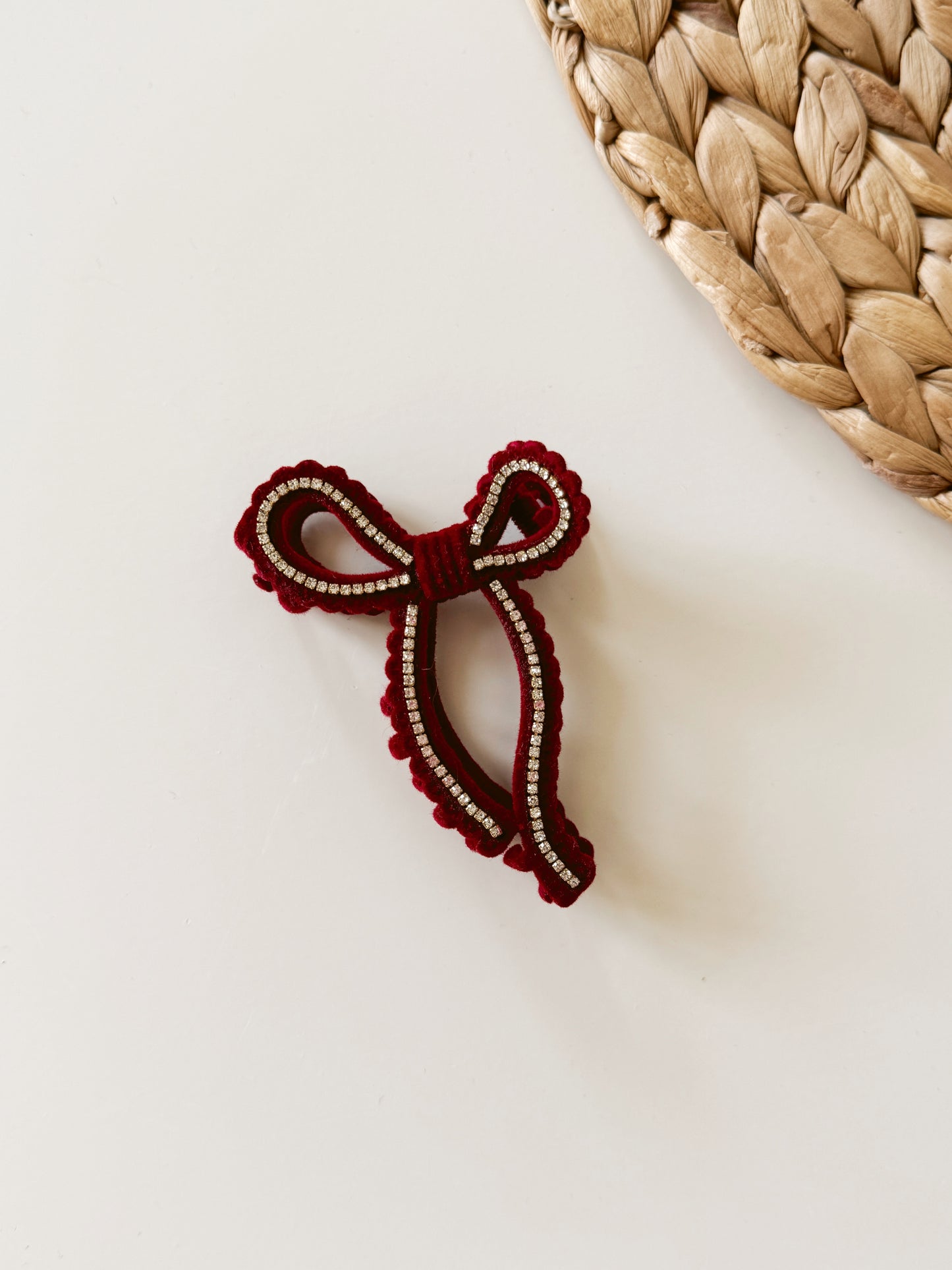 Red bow velvet hair clip