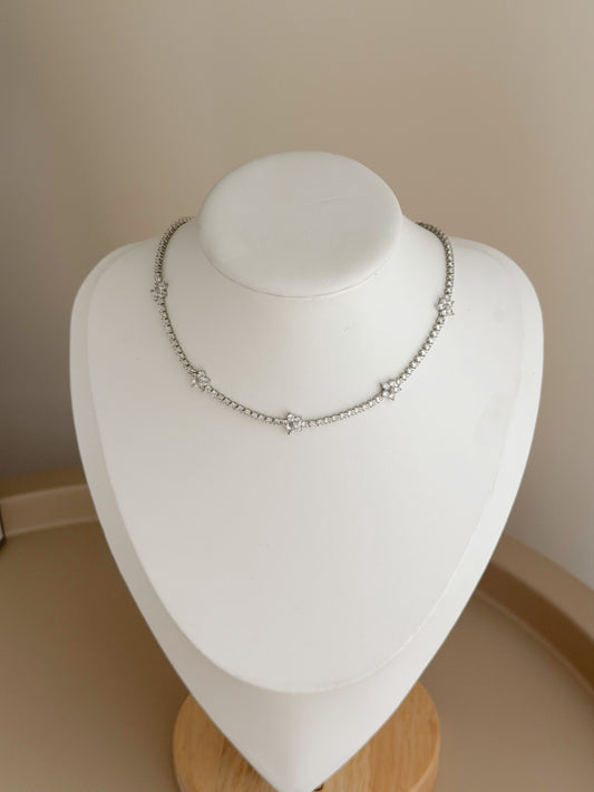 Silver flower choker tennis necklace