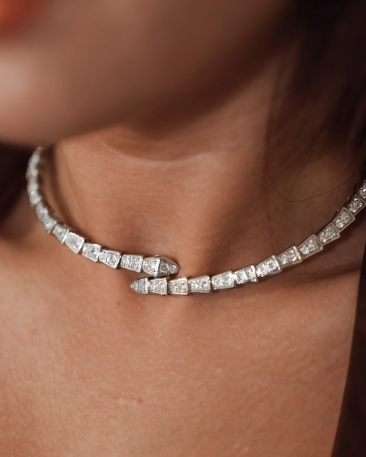 Bvlgari snake rhodium necklace