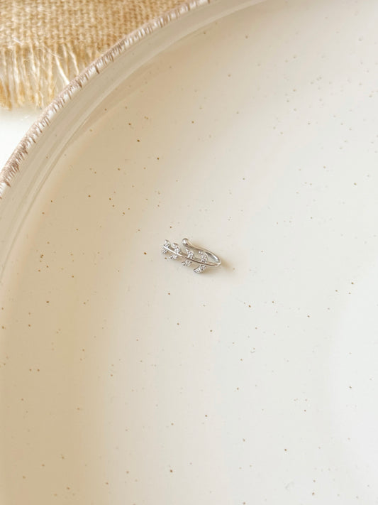 Silver leaf fake nose piercing or ear cuff