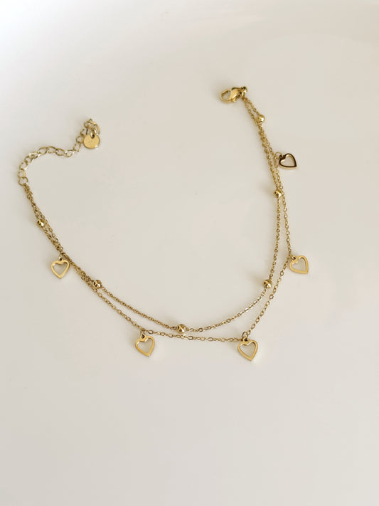 Double chain hearts drop anklet