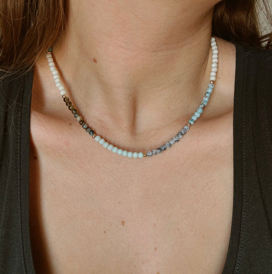 Blue natural stones summer necklace