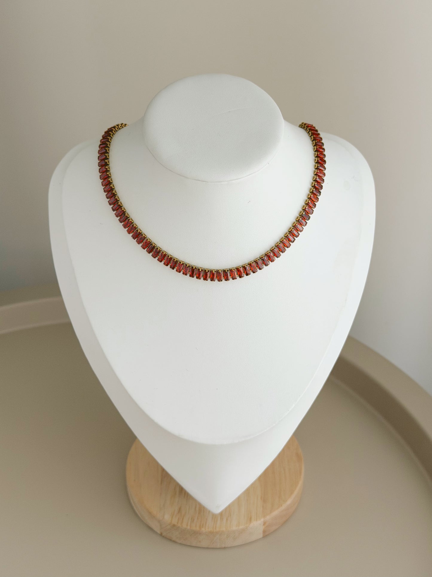 Red and gold tennis necklace