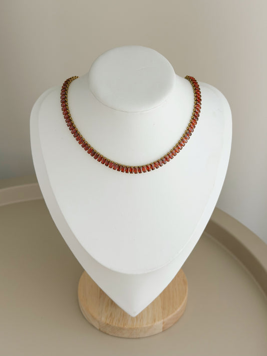 Red and gold tennis necklace