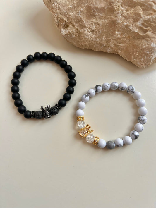 Couple crown bracelets set