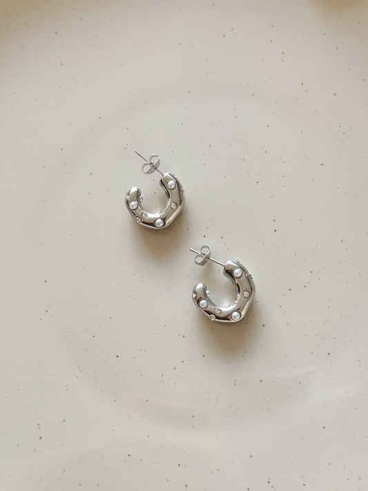 Pearls and stones hoops silver