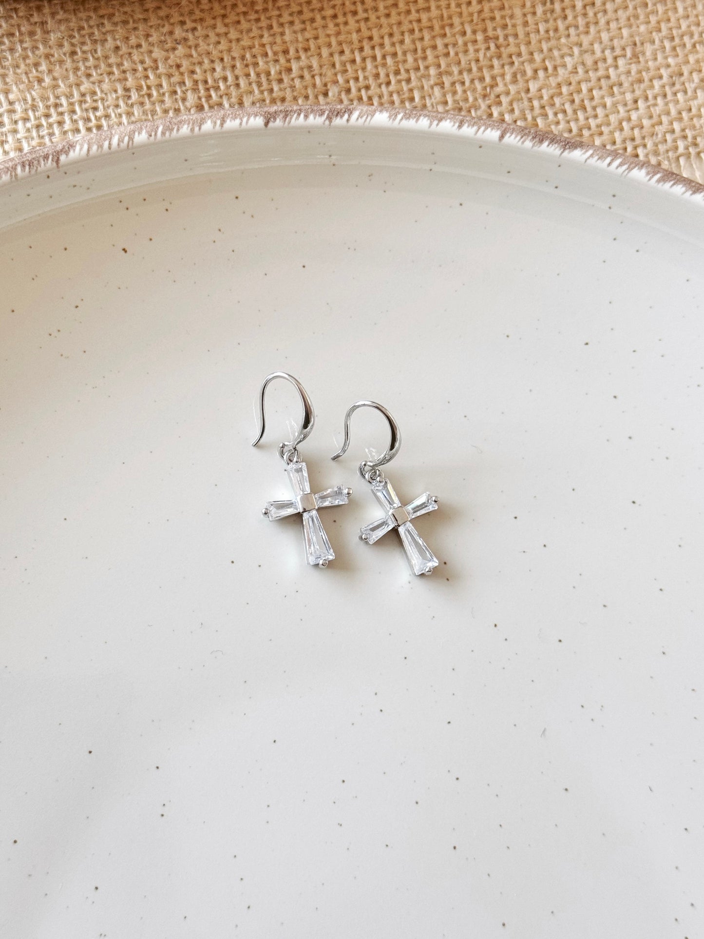 Stones cross earrings