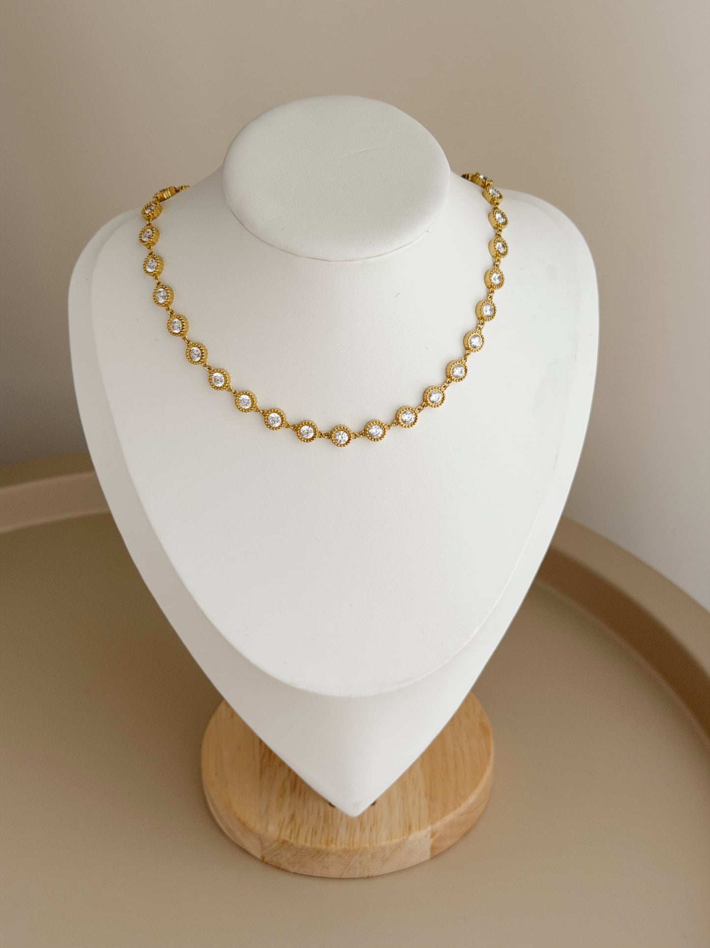 Gold round Swarovski tennis necklace