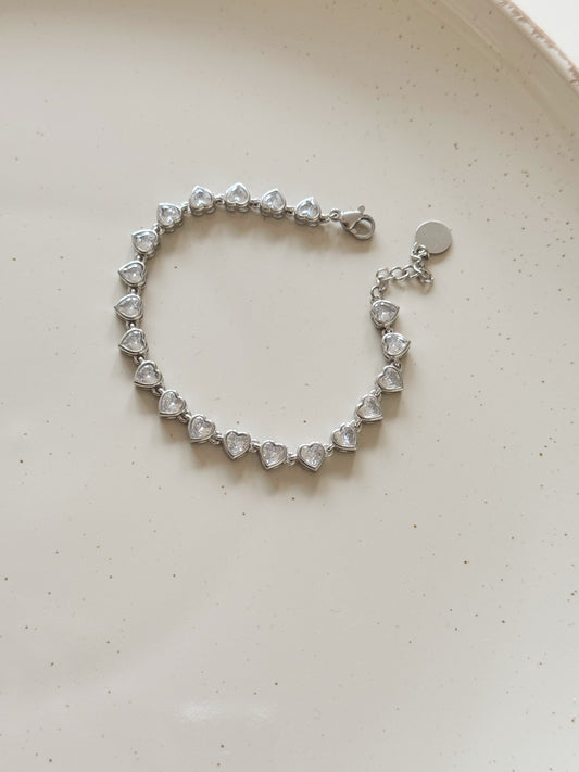 Tennis heart bracelet silver & white