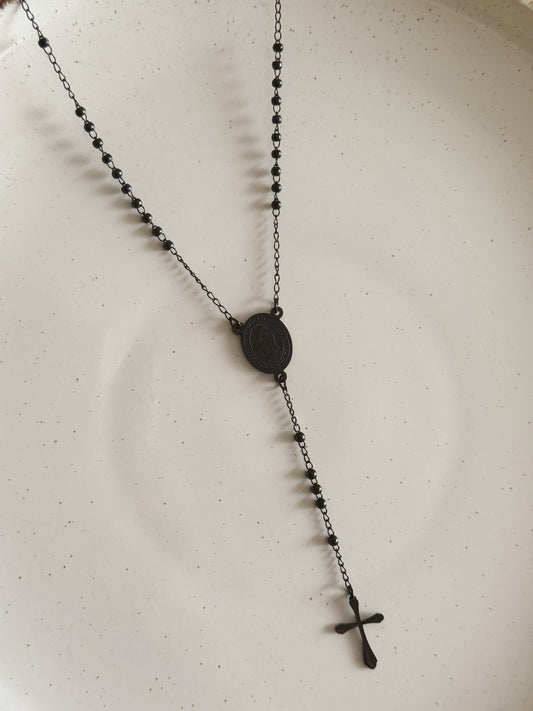 Rosary necklace unisex black cross