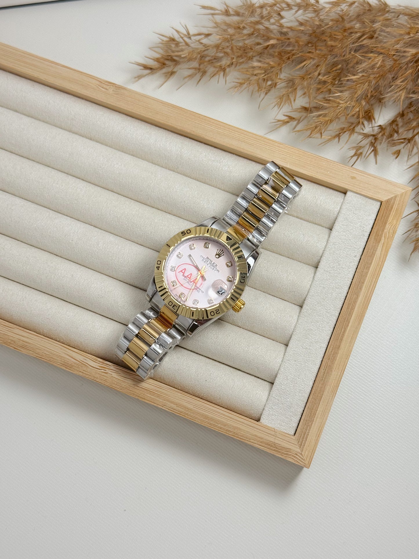 Soft pink rolex watch unisex
