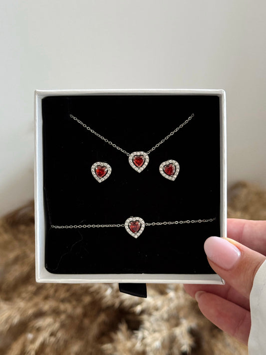Silver red heart set