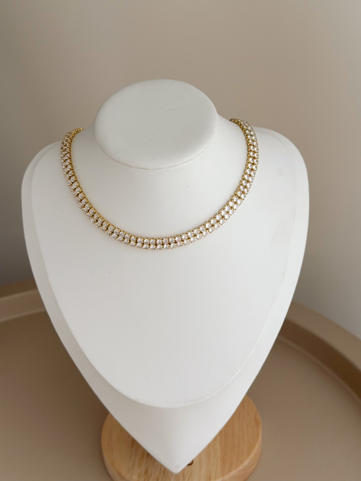 Double gold tennis necklace