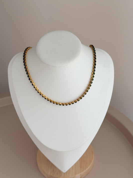 Gold and dark green tennis necklace