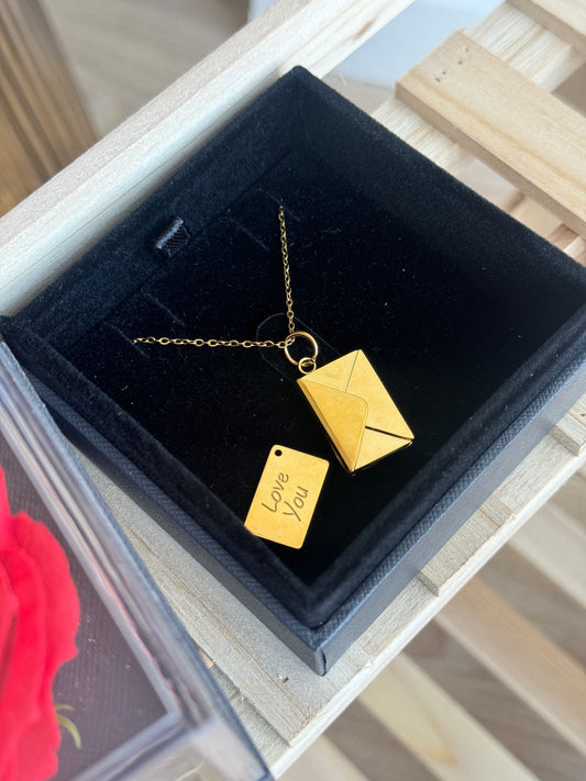 Love you envelope necklace and red rose set