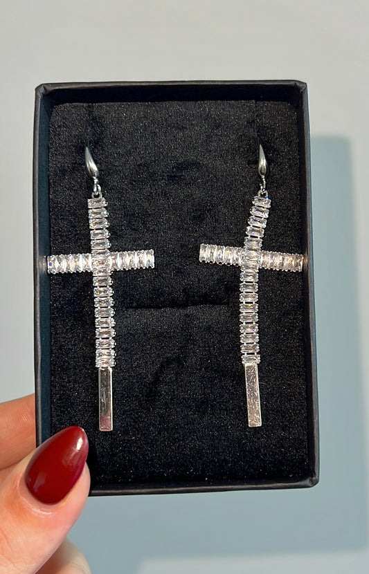 Crystal cross earring