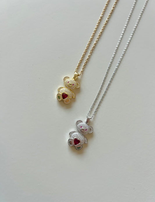 Teddy Bear heart necklace