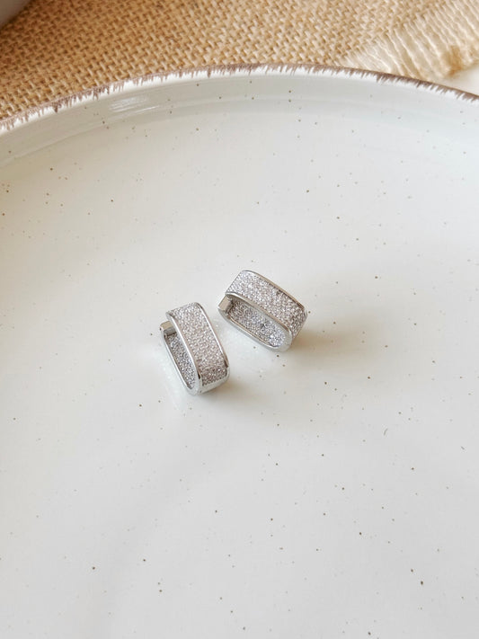 Silver sparkly hoops earrings