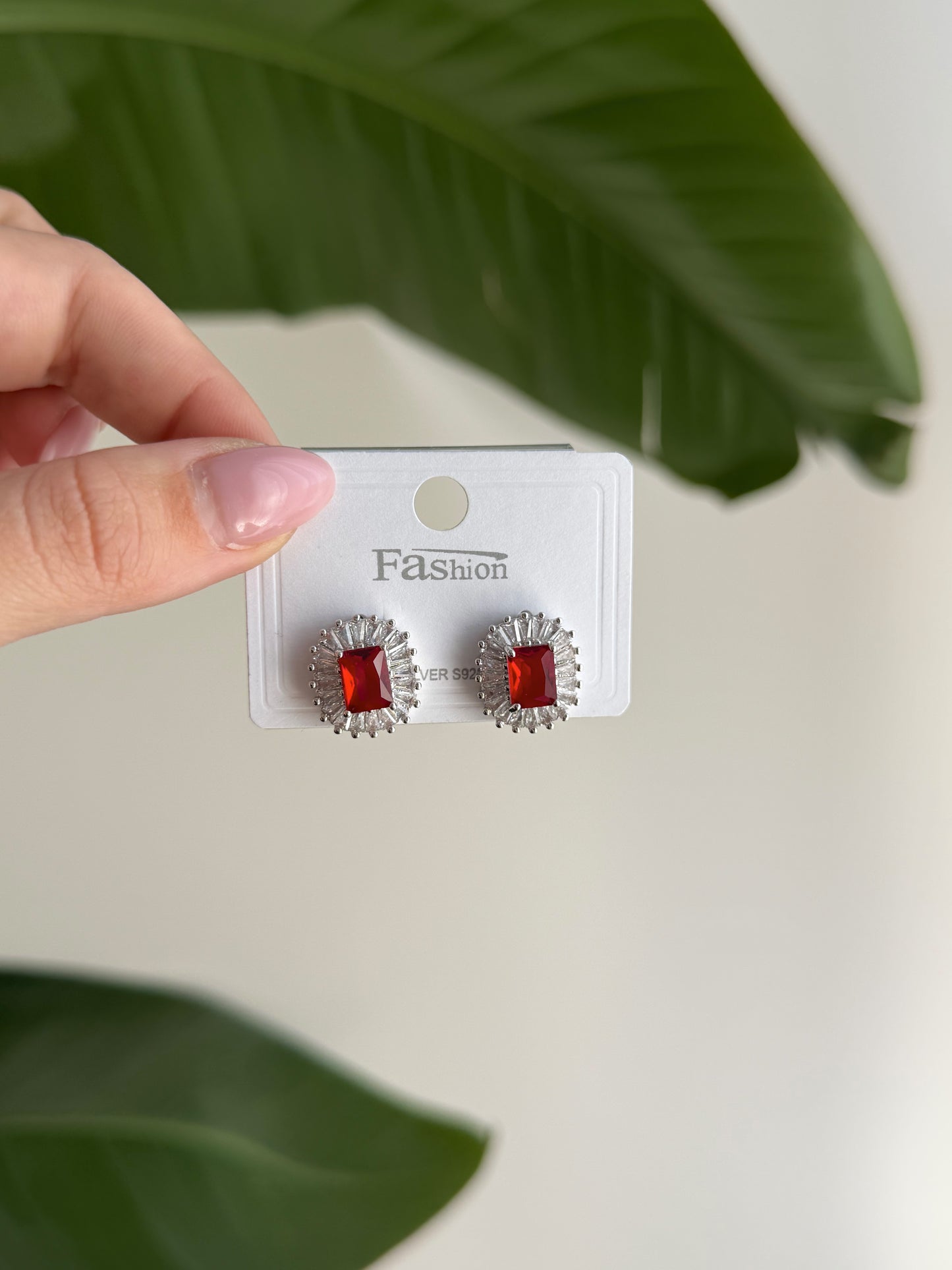 Silver and red stone class earrings