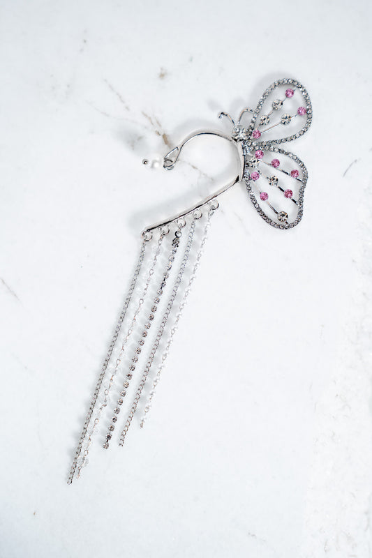 Butterfly tassel ear cuff